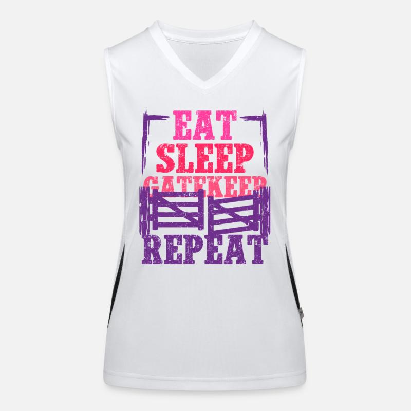 Ehefrau eines Bauern Mutter Eat Sleep Gatekeep Funktionelles Kontrast-Tank Top für Frauen