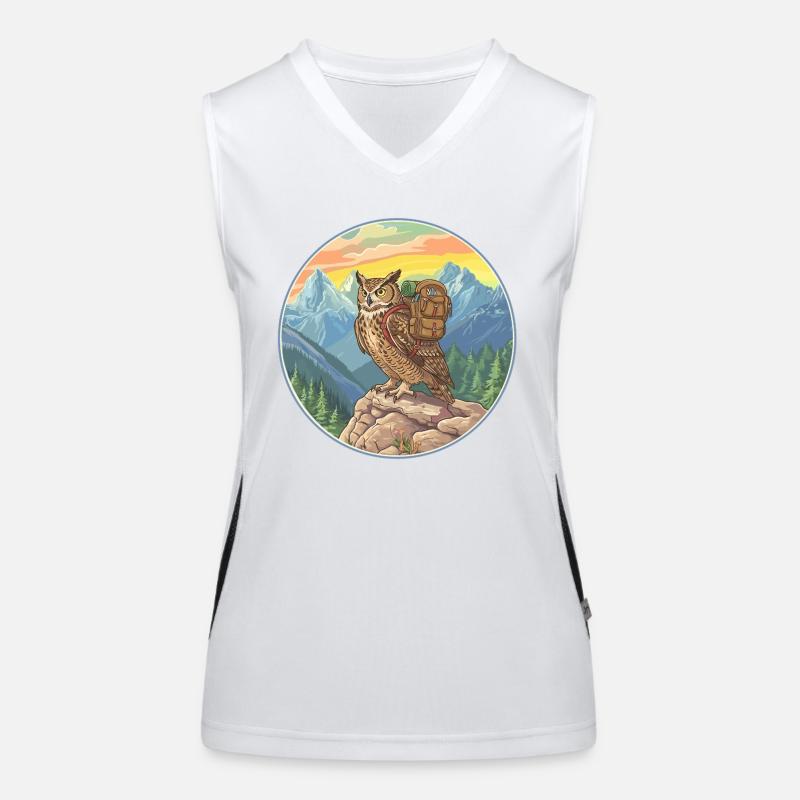 Niedliche Eulenwanderung Camping Bergabenteuer Funktionelles Kontrast-Tank Top für Frauen