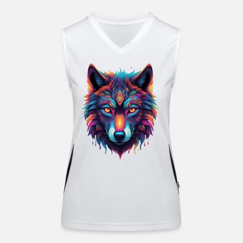Neon-Wolf Kernmotiv Farbexplosion Funktionelles Kontrast-Tank Top für Frauen