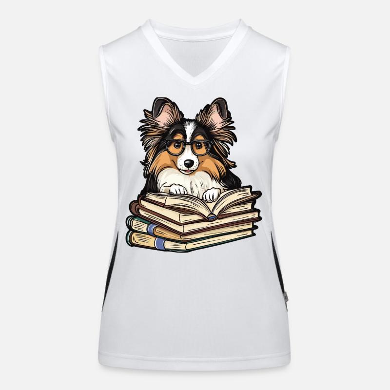 Süßes Sheltie-Hundelesebuch mit Brille Funktionelles Kontrast-Tank Top für Frauen