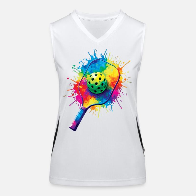 Pickleball Splash Art – Schläger & farbiger Ball Funktionelles Kontrast-Tank Top für Frauen