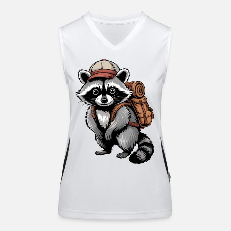 Raccoon adventurer with backpack Women's Functional Contrast Tank Top