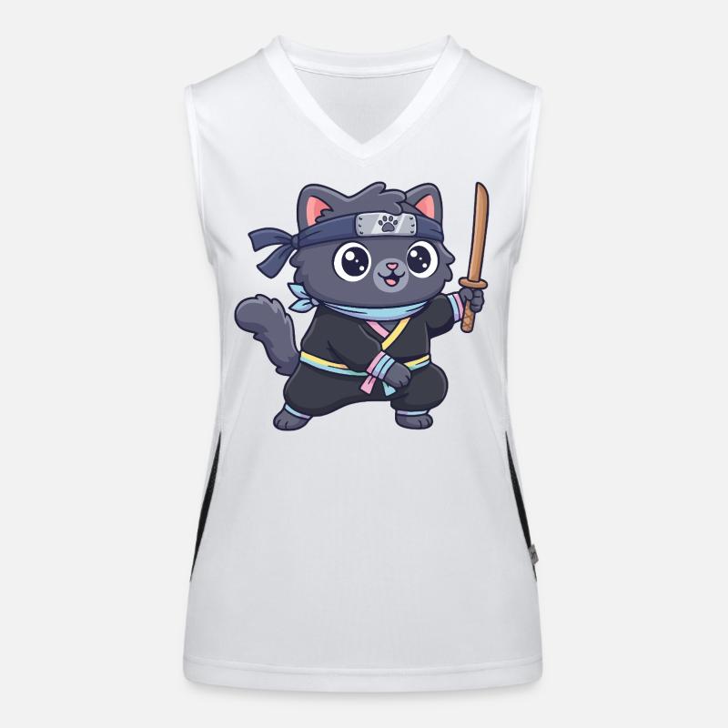 Chat ninja en costume de samouraï Débardeur respirant contrasté Femme