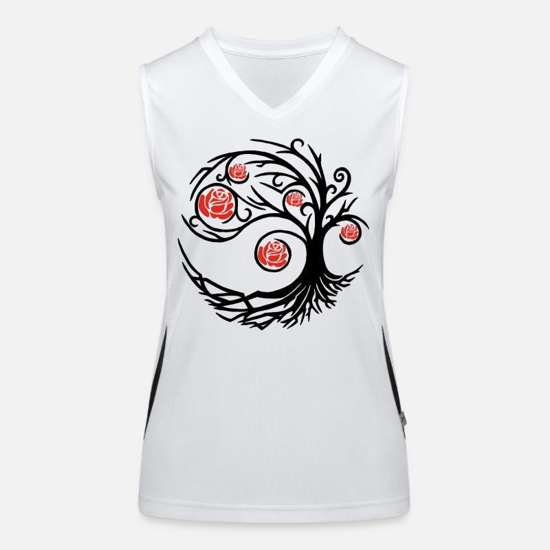 Stilisierter schwarzer Baum und rote Rosen Funktionelles Kontrast-Tank Top für Frauen