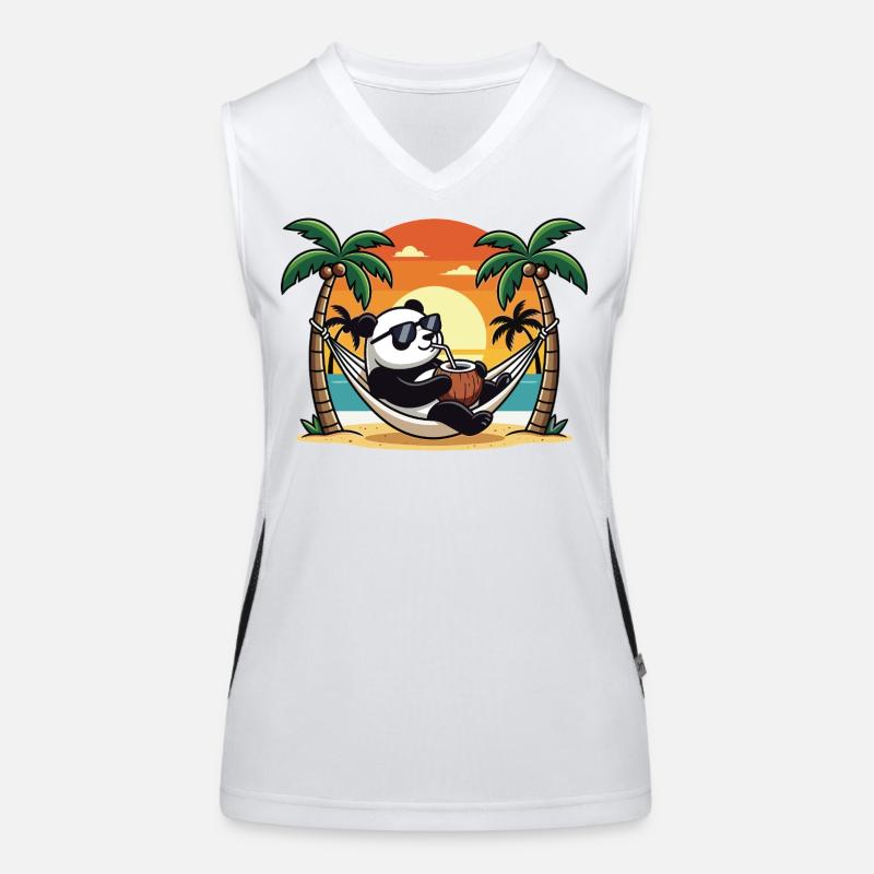 Funny Panda on Beach Hammock Summer Vacation Women's Functional Contrast Tank Top