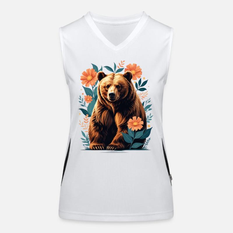 Brown bear in a flower frame Women's Functional Contrast Tank Top
