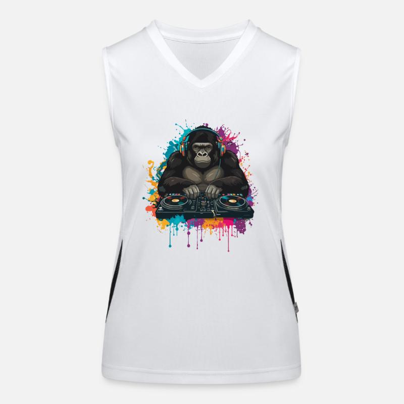 Gorilla DJ at the mixing desk Women's Functional Contrast Tank Top