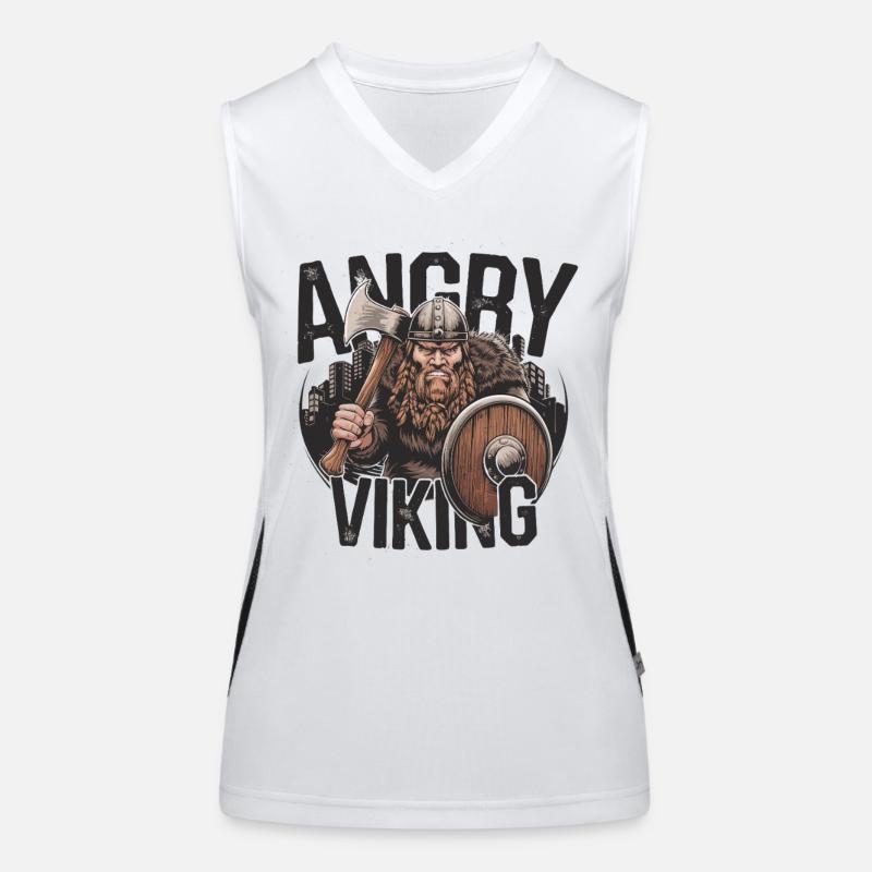Angry Viking with Axe and Shield Women's Functional Contrast Tank Top