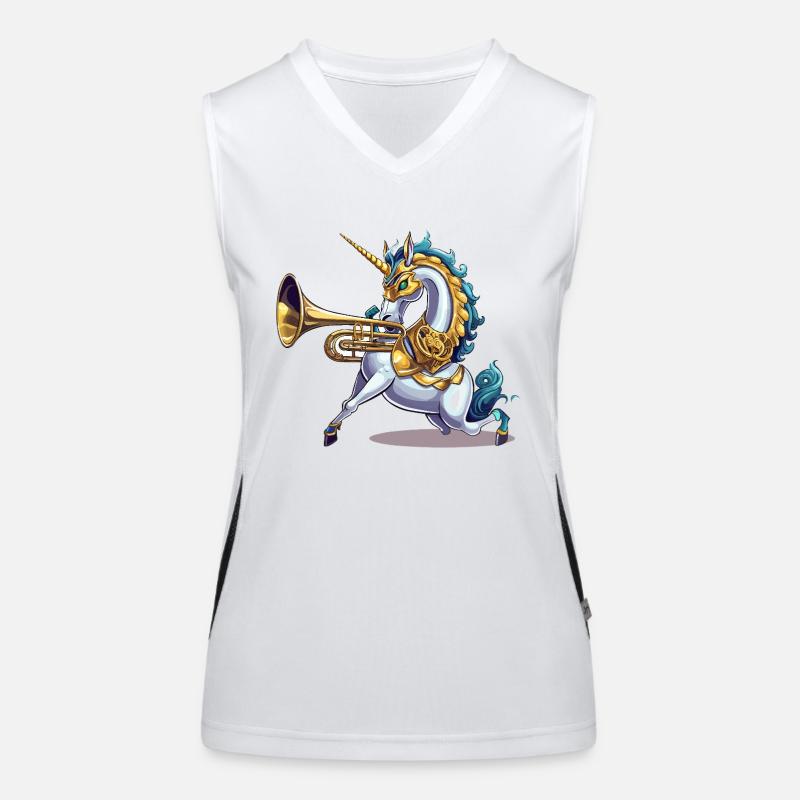Goldenes Einhorn mit Trompete Funktionelles Kontrast-Tank Top für Frauen