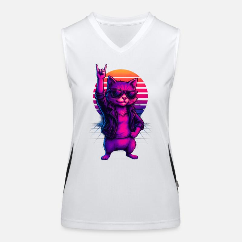Synthwave Chat Chat Retro Sunset Débardeur respirant contrasté Femme