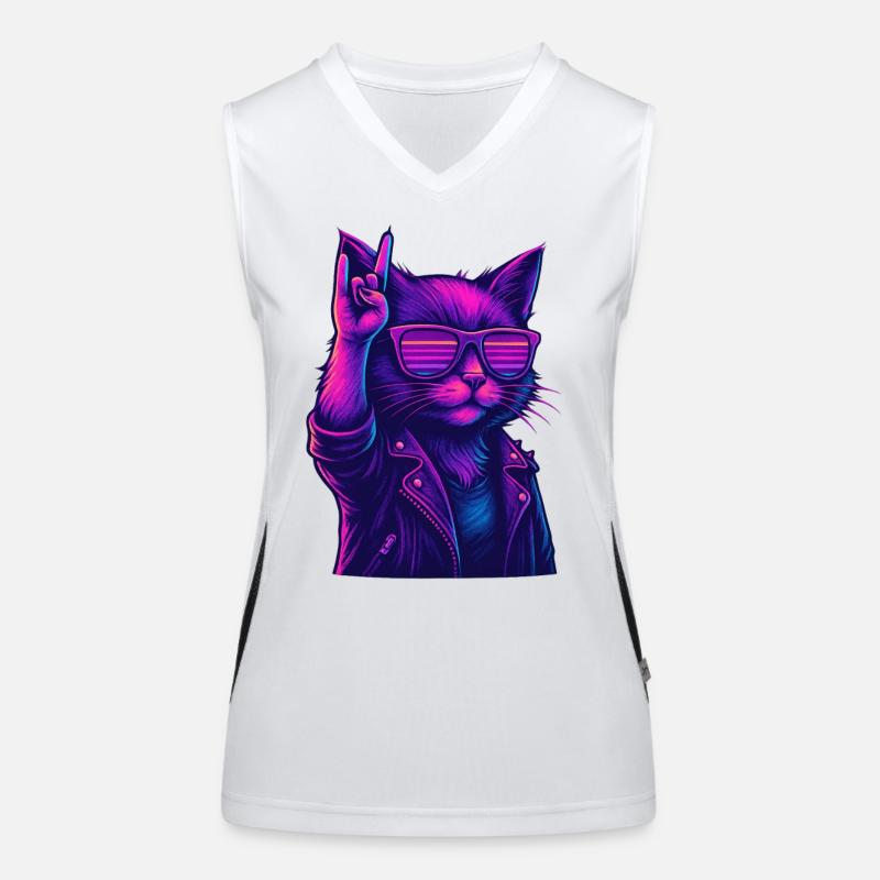 Synthwave Cat 2 Rétro Rock années 80 Débardeur respirant contrasté Femme