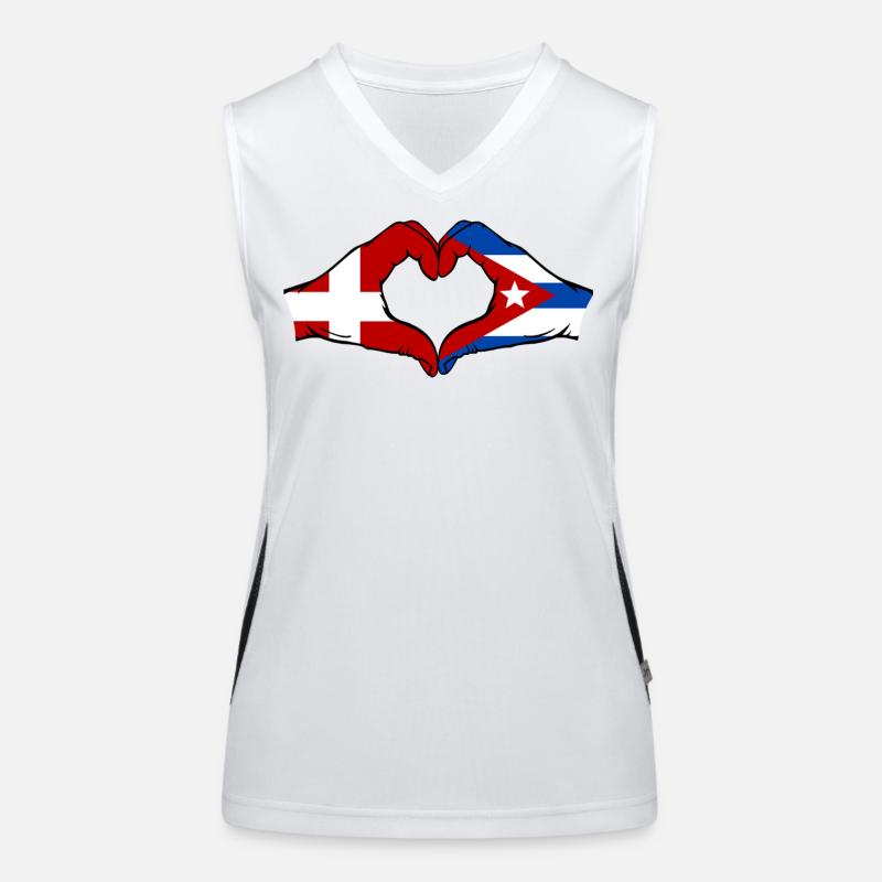 Danemark, Drapeau de Cuba, mains de cœur Débardeur respirant contrasté Femme