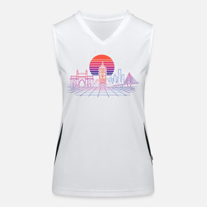 Neon-Synthwave Stadtsilhouette - Mumbai Funktionelles Kontrast-Tank Top für Frauen