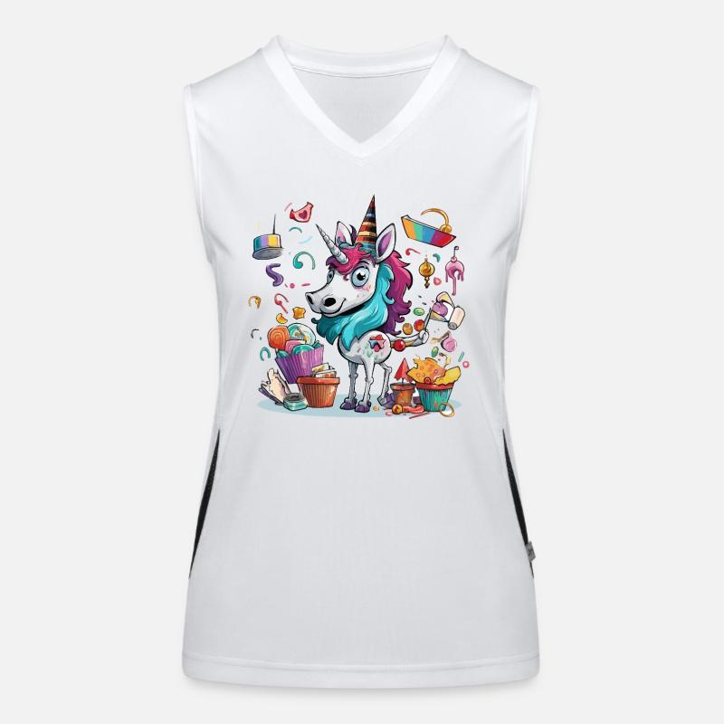 Kunterbuntes Einhorn-Partymotiv Funktionelles Kontrast-Tank Top für Frauen