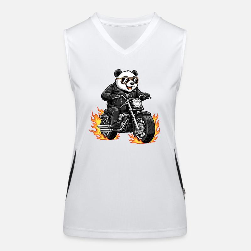 Cool Biker Panda Motorcycle Flames Débardeur respirant contrasté Femme