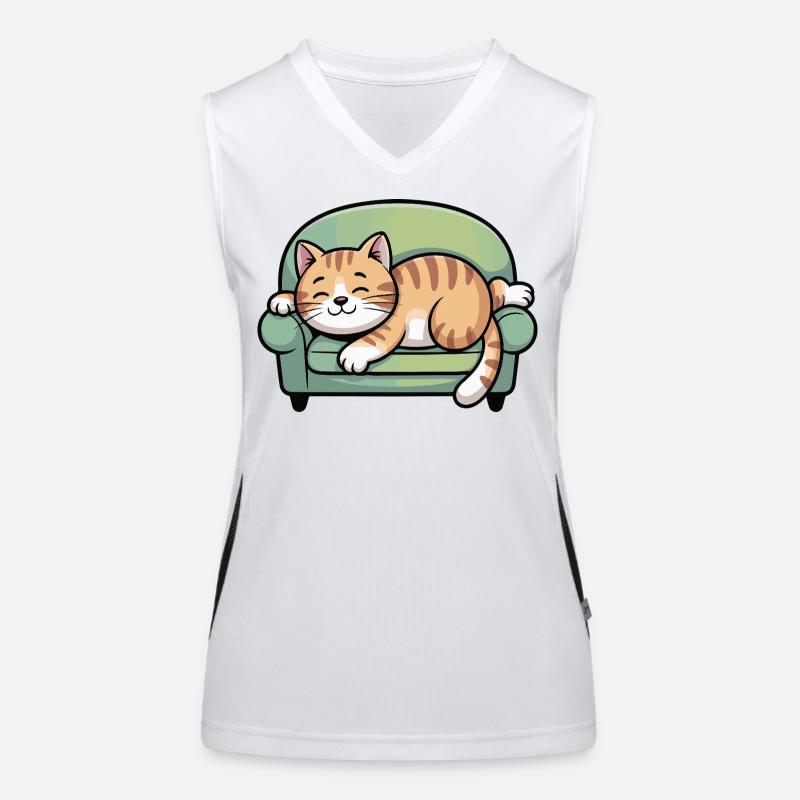 Sleeping cat on sofa Women's Functional Contrast Tank Top