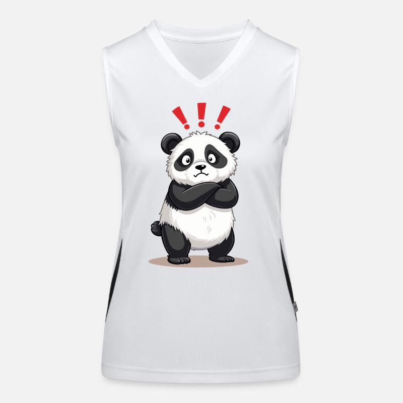 Skeptical Panda with Exclamation Point Humor Women's Functional Contrast Tank Top