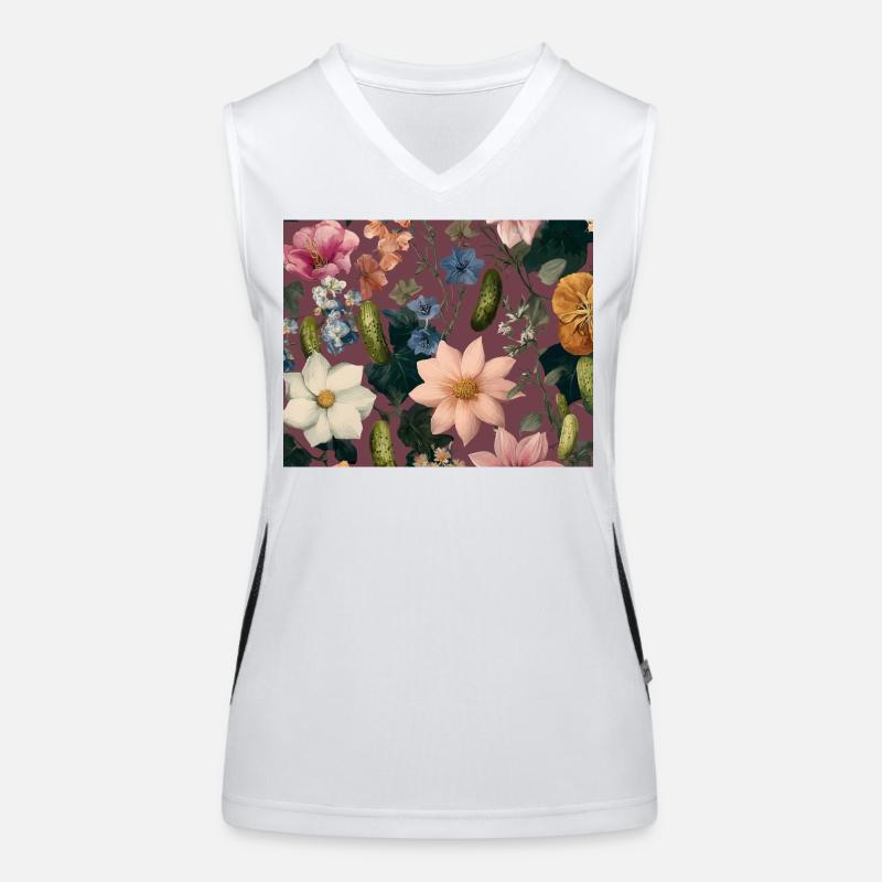 Botanical Pickle Pattern – Floral Cucumber Design Funktionelles Kontrast-Tank Top für Frauen