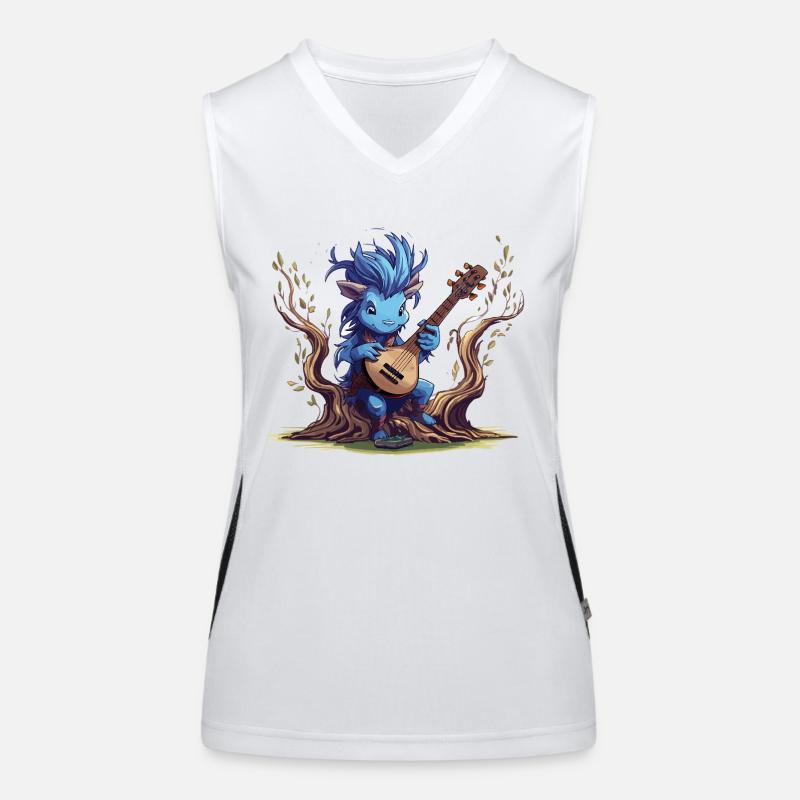 Lutin bleu avec luth dans la forêt Débardeur respirant contrasté Femme