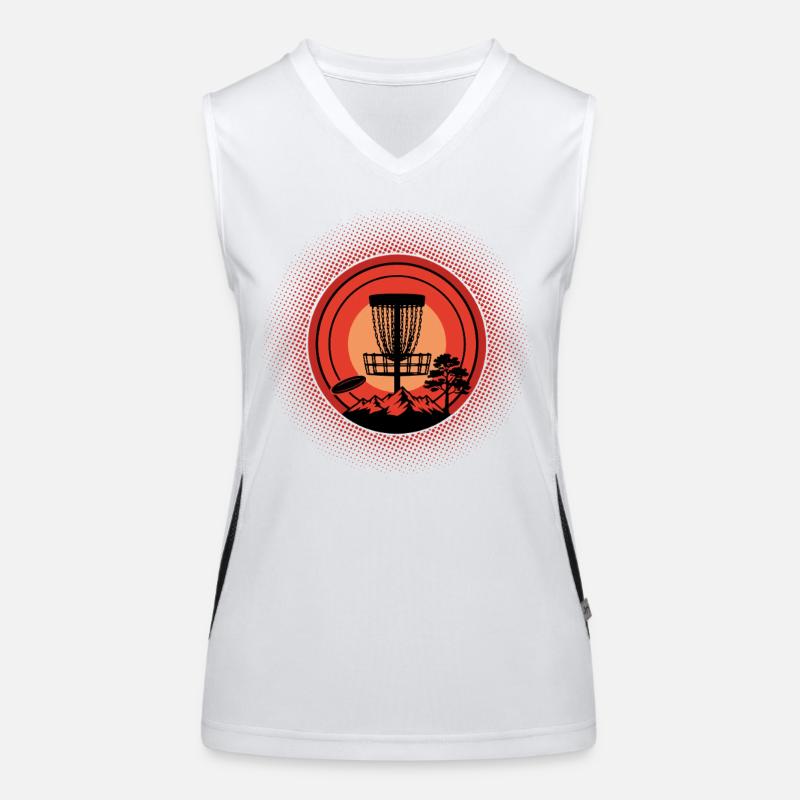 Disc Golf Basket Sunset Flying Disc Mountain Szene Funktionelles Kontrast-Tank Top für Frauen