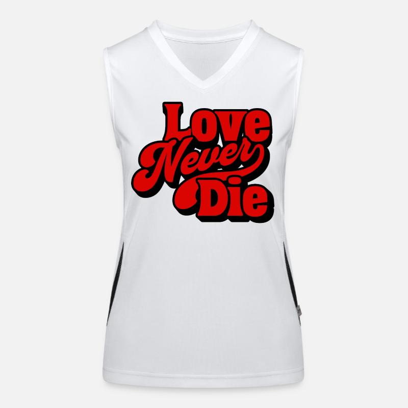 Love Never Die Retro Typografie Funktionelles Kontrast-Tank Top für Frauen