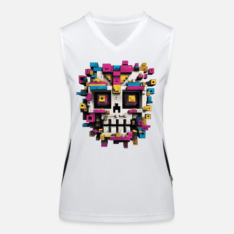 Geometrischer Schädel – bunte Pixel Art Funktionelles Kontrast-Tank Top für Frauen