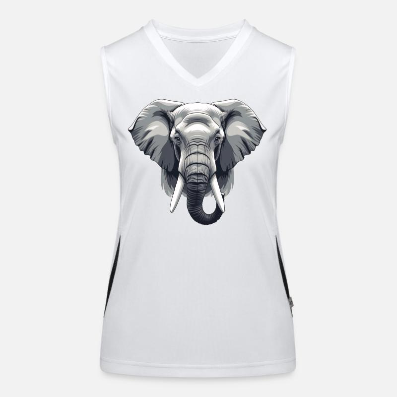 Elephant Head Grayscale Vector Women's Functional Contrast Tank Top