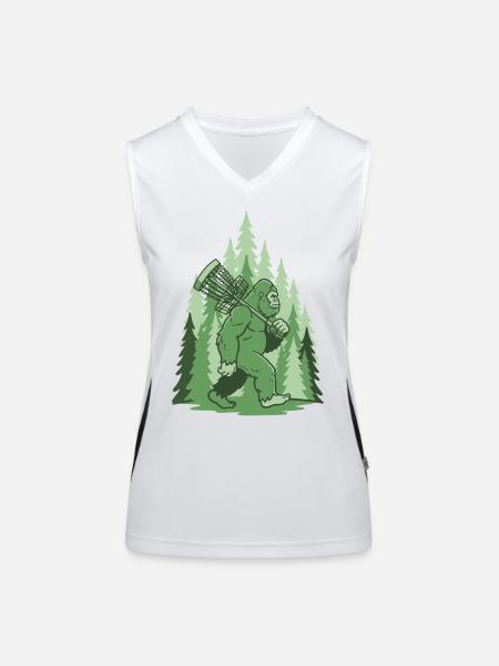Sasquatch Disc Golf Panier Forêt Frisbee Drôle - Débardeur respirant contrasté Femme - blanc/noir - Devant