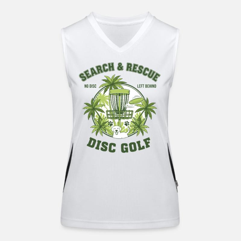 Search And Rescue No Disc Left Behind Disc Golf Funktionelles Kontrast-Tank Top für Frauen