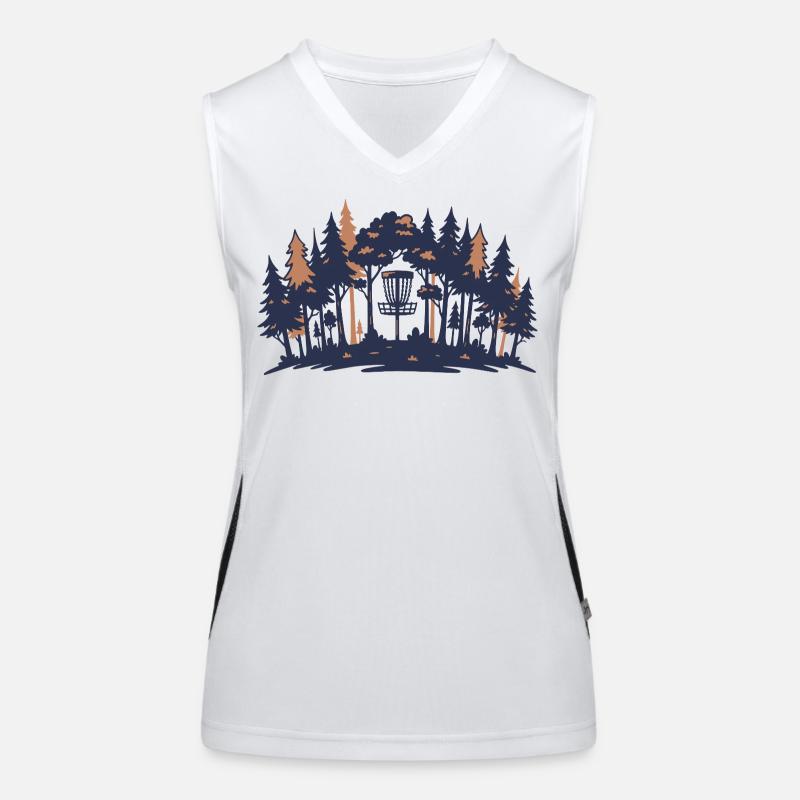 Disc-Golf-Szene Wald-Korb-Silhouette Funktionelles Kontrast-Tank Top für Frauen