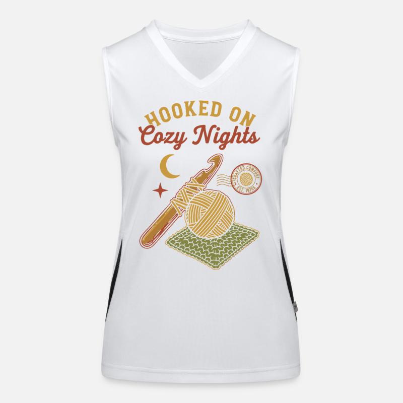 Hooked On Cozy Nights Crochet Lover Funny Women's Functional Contrast Tank Top