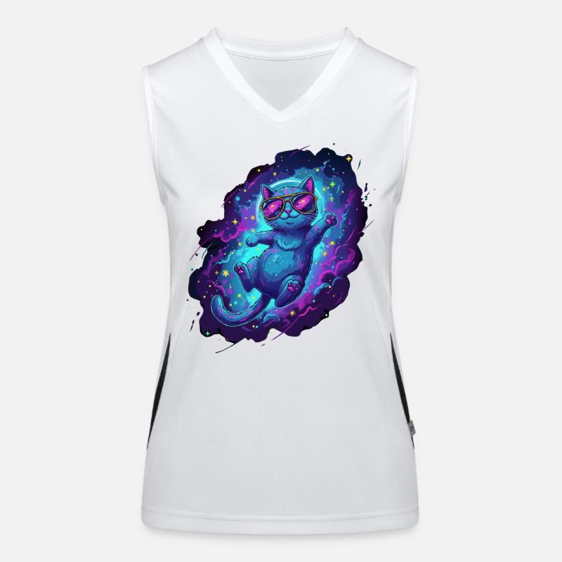 Cool space cat with sunglasses in space Women's Functional Contrast Tank Top