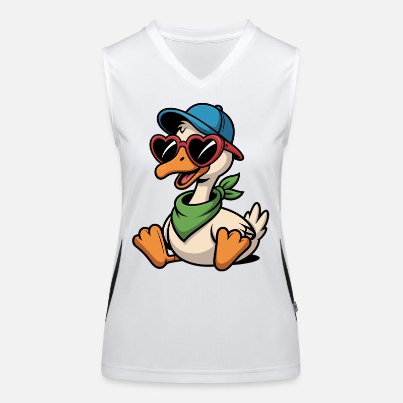 Cheerful duck with heart glasses Women's Functional Contrast Tank Top