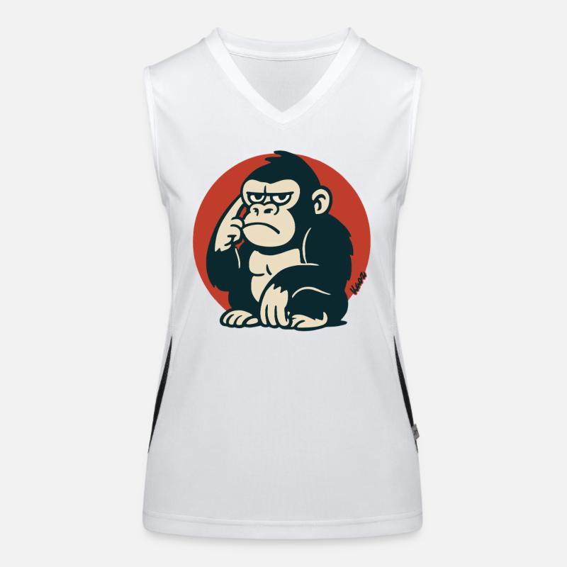 Pensive Monkey in Retro Style Women's Functional Contrast Tank Top