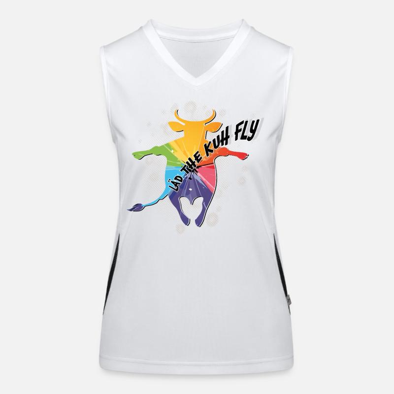 Rainbow cow in flight Women's Functional Contrast Tank Top