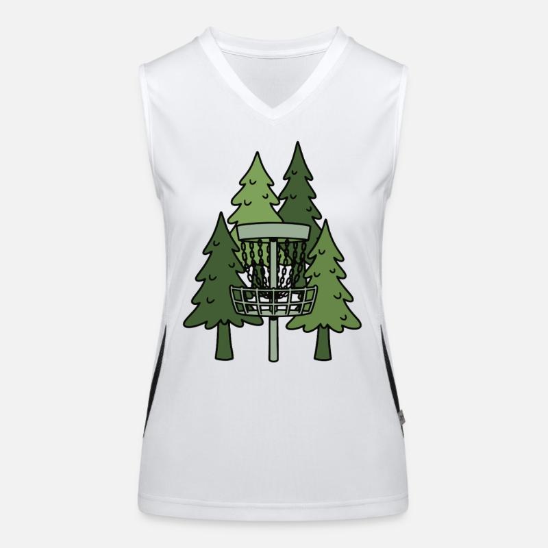 Scène drôle de disc golf dans la forêt Débardeur respirant contrasté Femme