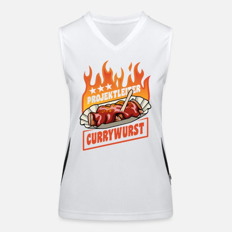 Chef de projet Currywurst | Restauration rapide | Flammes Débardeur respirant contrasté Femme