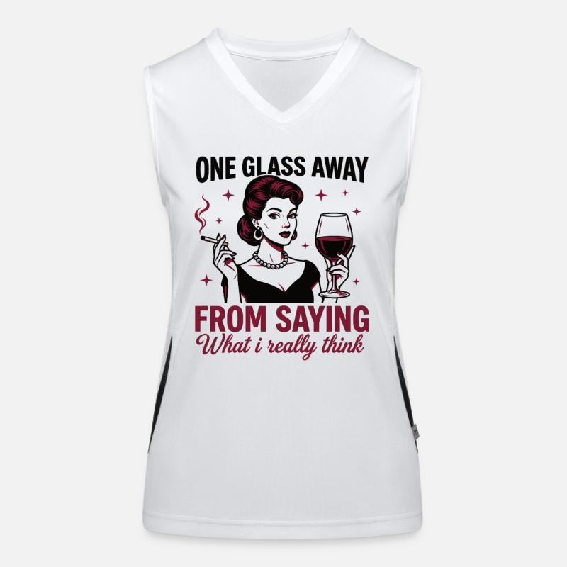 One Glass Away – Ehrlicher Wein Spruch Funktionelles Kontrast-Tank Top für Frauen