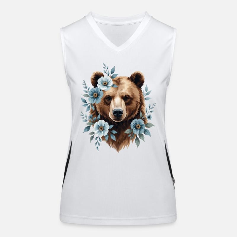 Bär mit blauen Blütenrahmen Funktionelles Kontrast-Tank Top für Frauen