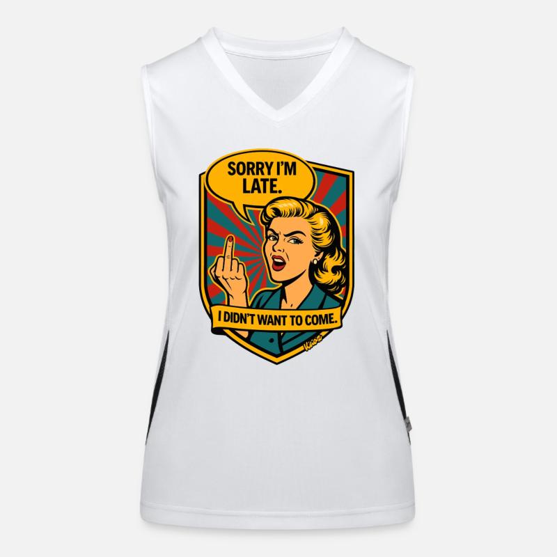 Tut mir leid, verspätet – Retro Provokation Funktionelles Kontrast-Tank Top für Frauen