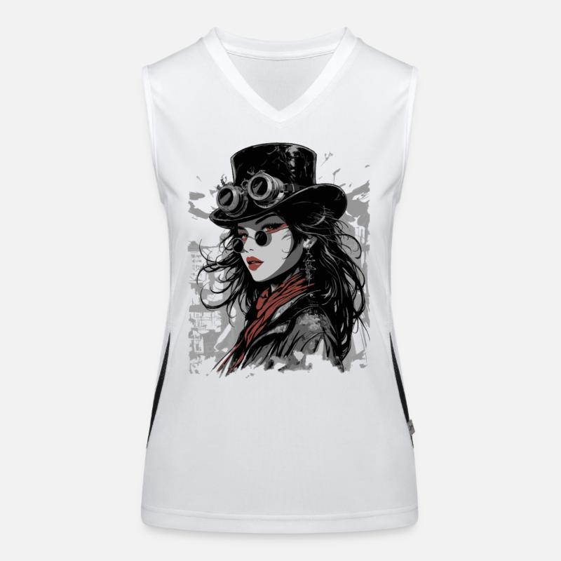 Steampunk Diva mit Goggles Funktionelles Kontrast-Tank Top für Frauen