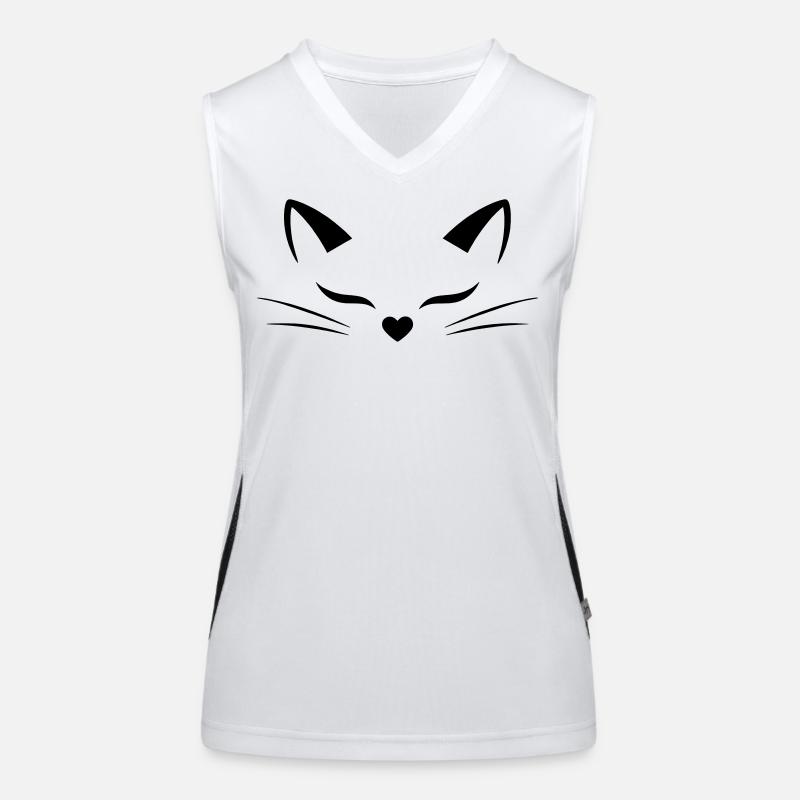 Visage de chat mignon avec nez en forme de cœur | Style d’art lineal Débardeur respirant contrasté Femme