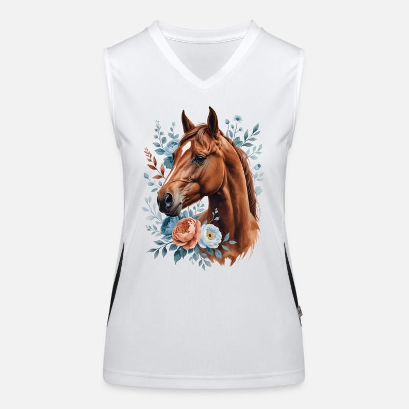 Cheval avec une couronne de fleurs Débardeur respirant contrasté Femme