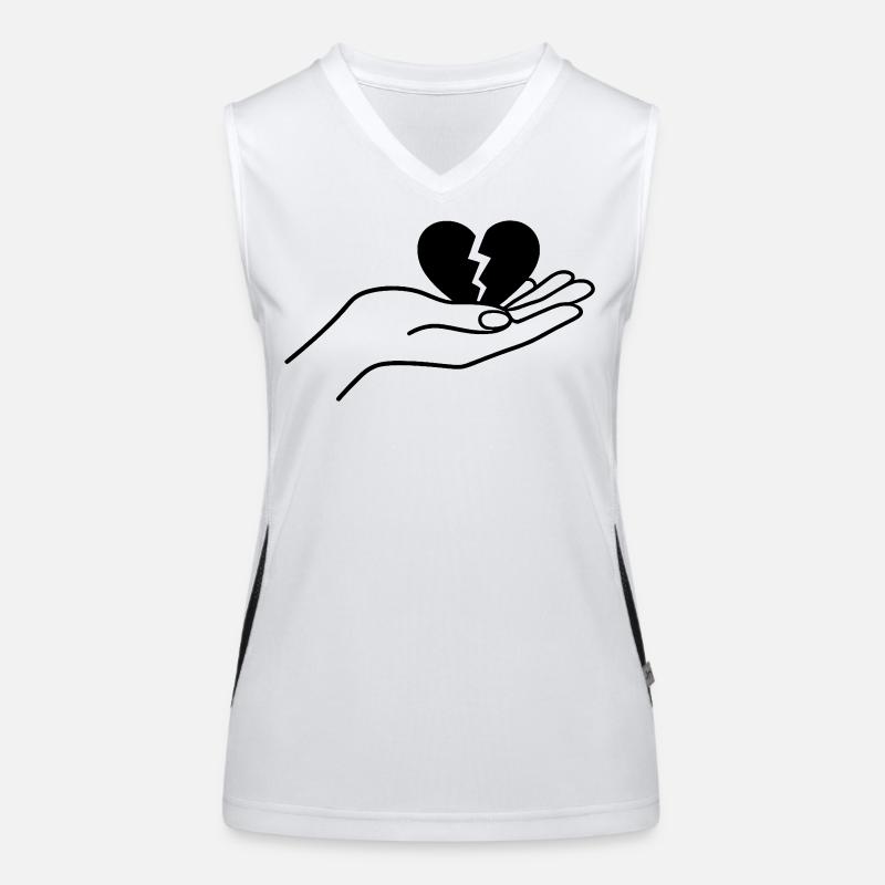 Broken Heart In Hand Minimal Line Art Design Funktionelles Kontrast-Tank Top für Frauen