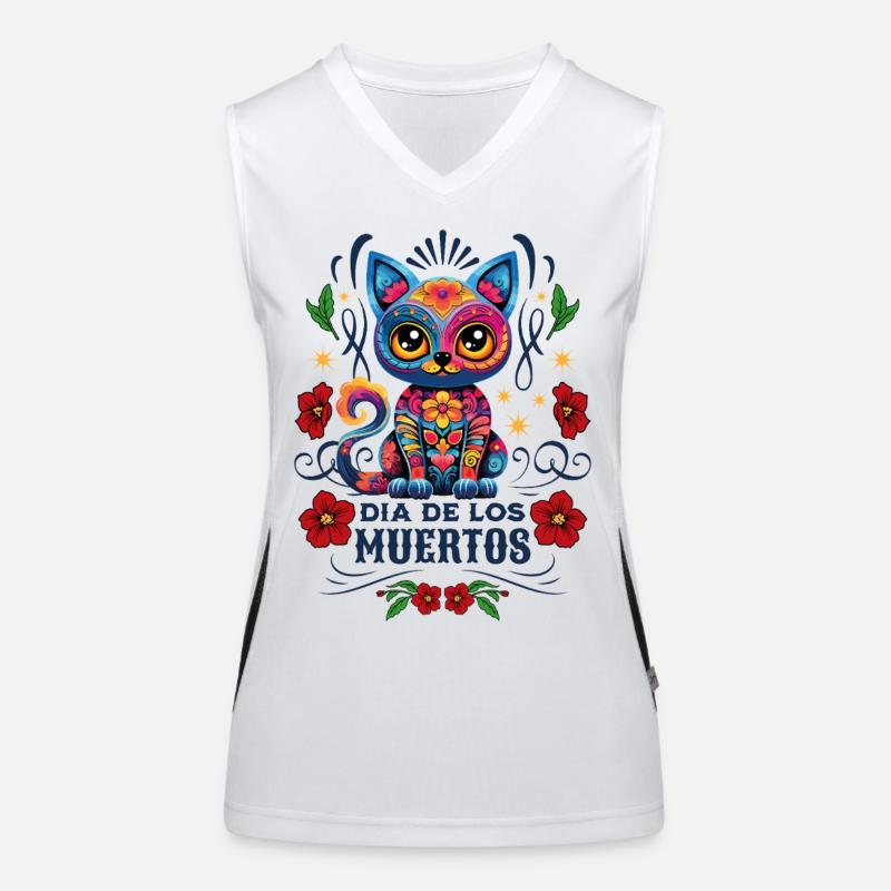 Dia De Los Muertos Meowtos Chat Fleurs Colorées Débardeur respirant contrasté Femme