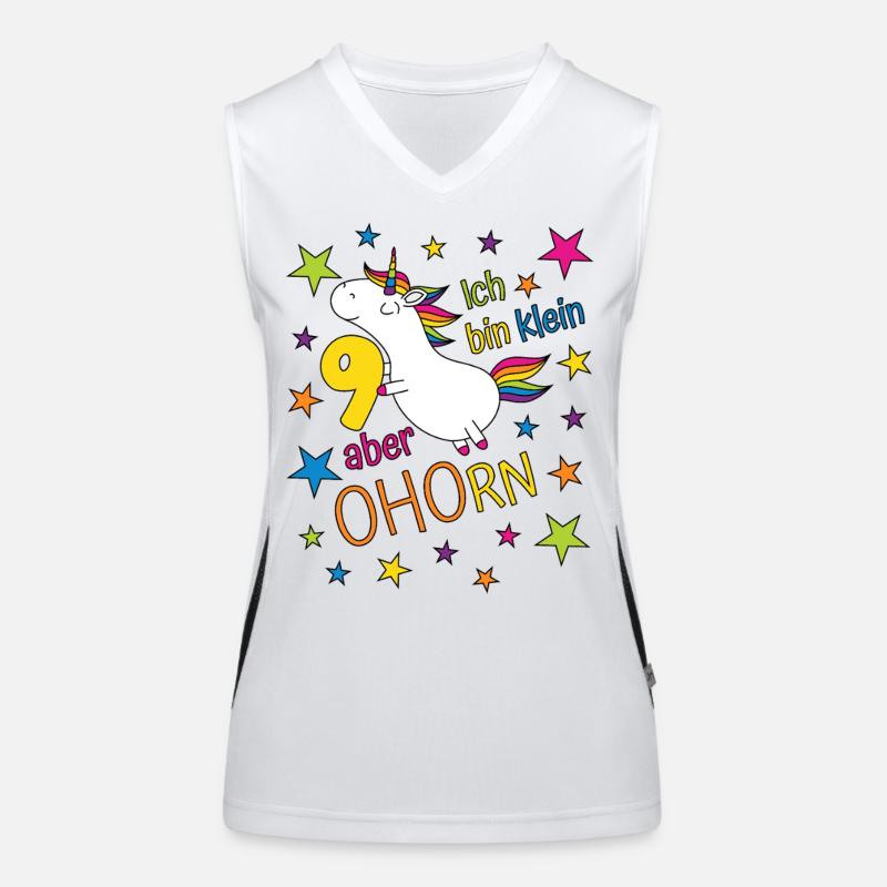9 Jahre Mädchen Einhorn Ich bin klein aber ohorn Funktionelles Kontrast-Tank Top für Frauen