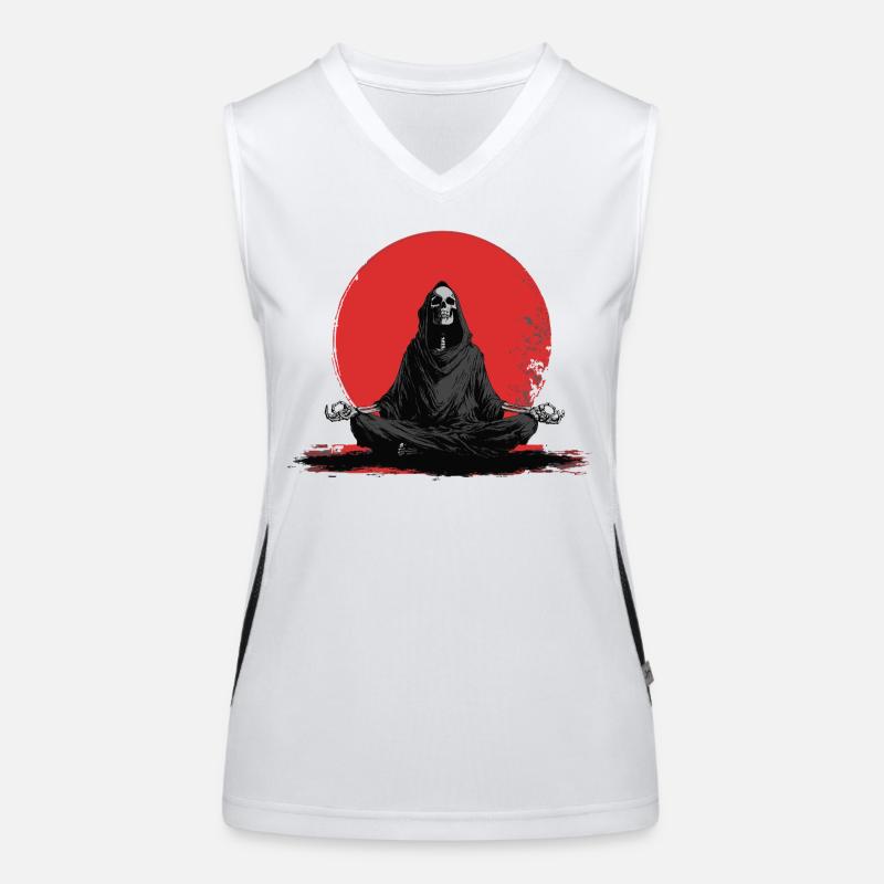 Sensenmann Meditation vor roter Sonne Funktionelles Kontrast-Tank Top für Frauen