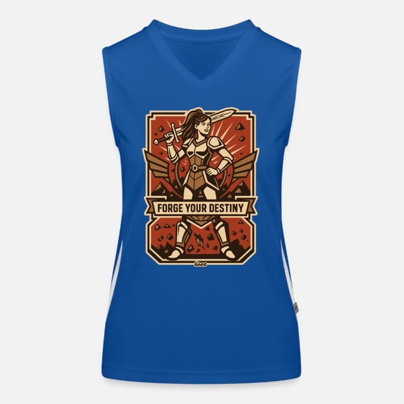 Kriegerin mit Schwert und Schriftzug Funktionelles Kontrast-Tank Top für Frauen