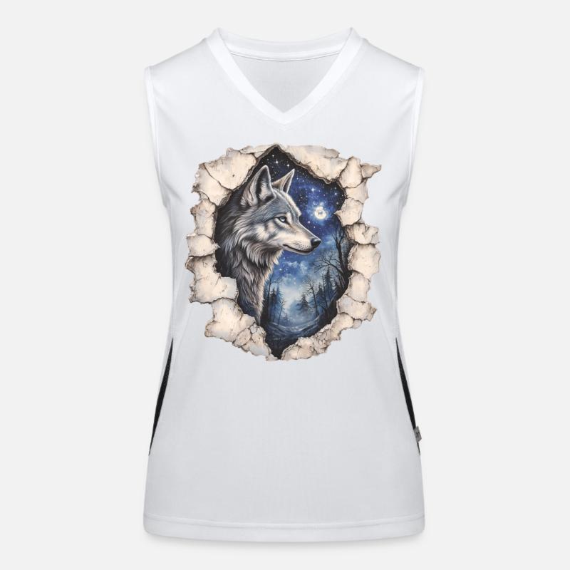 Wolf with starry sky Women's Functional Contrast Tank Top