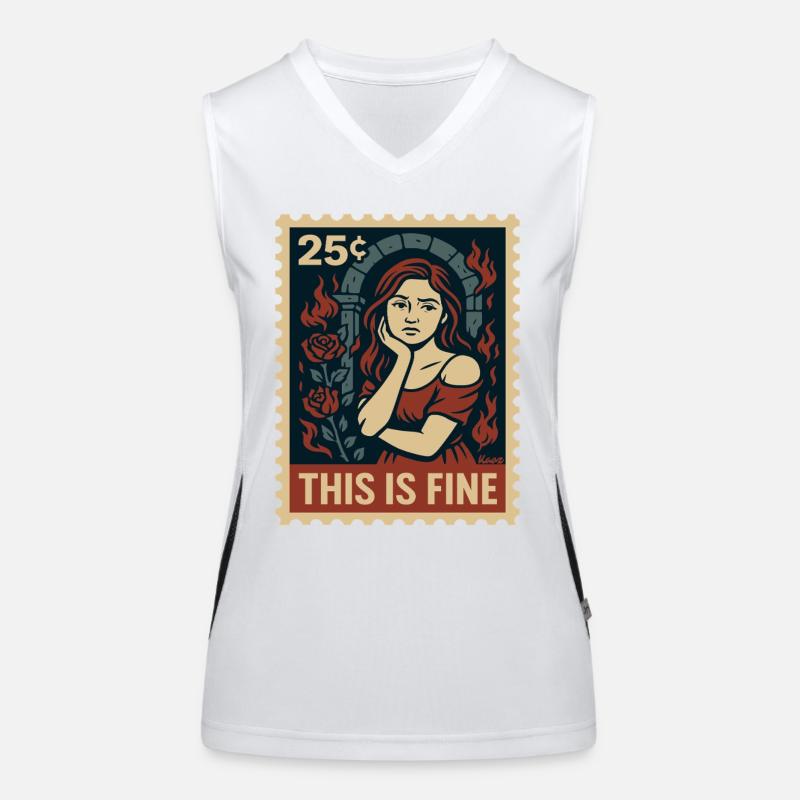 This Is Fine Stamp with Flames Women's Functional Contrast Tank Top